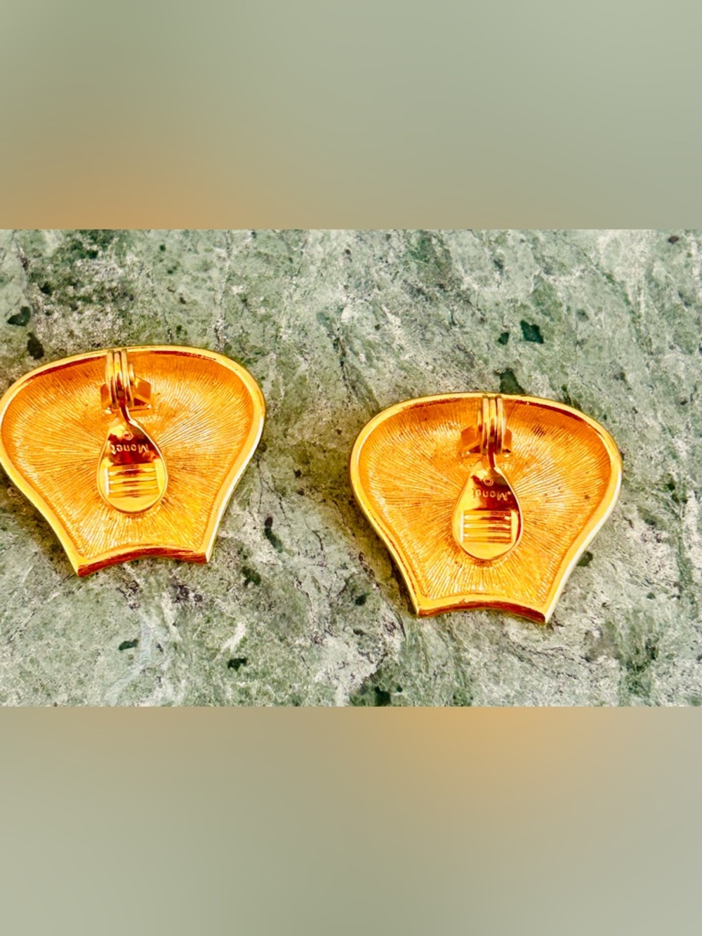 Vintage Monet Red Enamel gold plated Clip-OnEarrings 70- 80s Statement - Picture 5 of 9